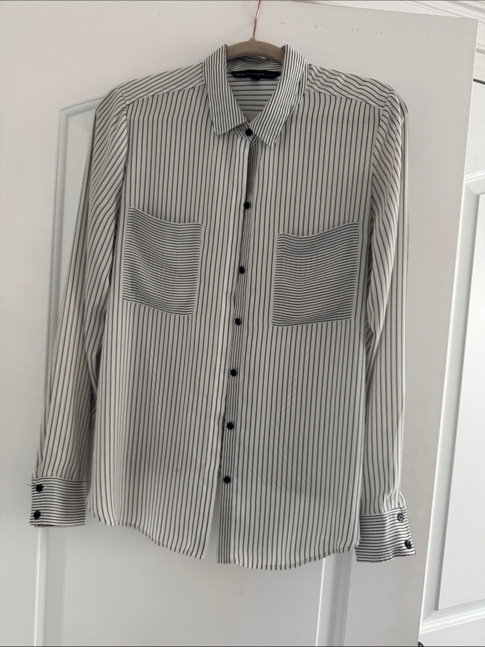 White House Black Market Black & White Vertical Stripe Dress Shirt